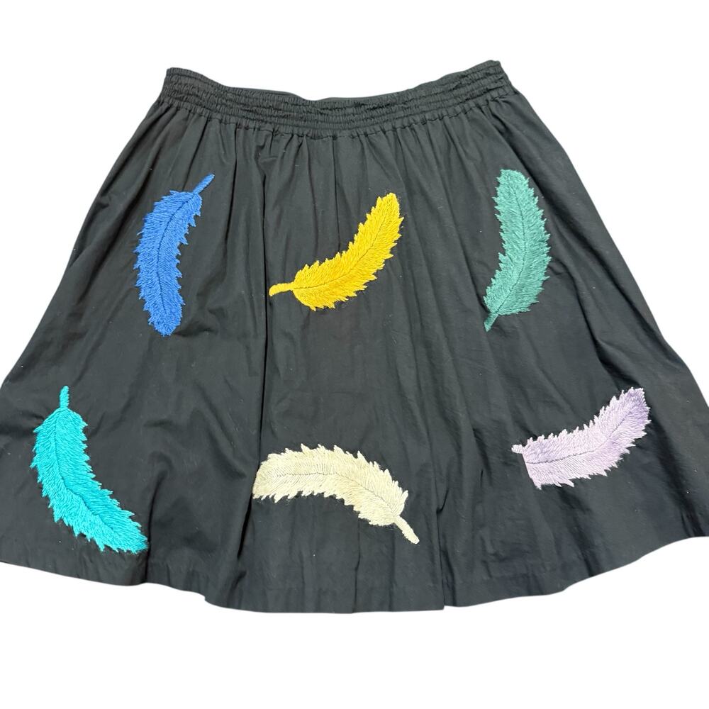 ANTHRO Girls from Savoy Women's black full skirt with feathers, pockets, 12 - Picture 3 of 5